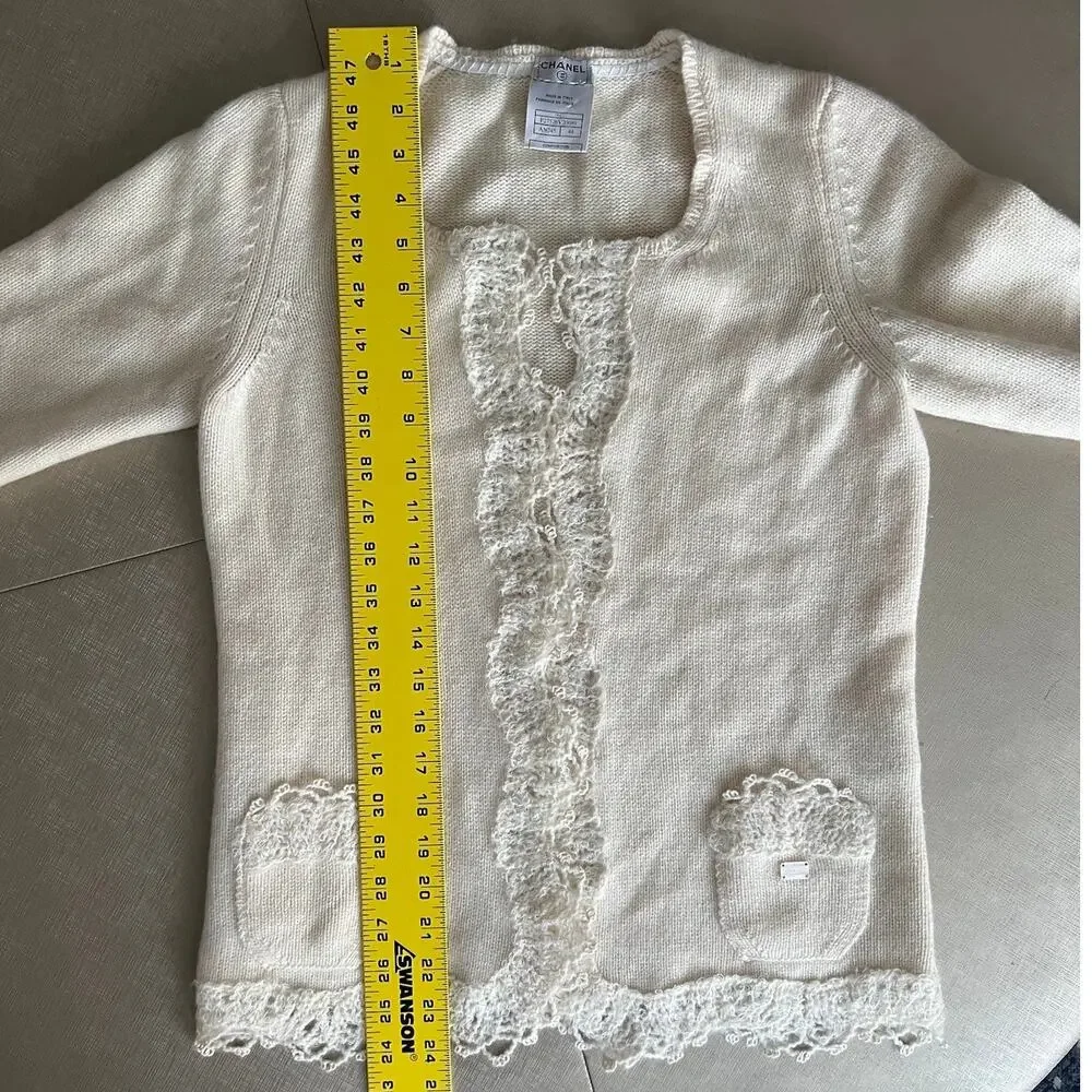 2006 Chanel Knit Cashmere Lace Cream Cardigan